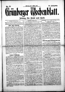 Gr&uuml;nberger Wochenblatt: Zeitung f&uuml;r Stadt und Land, No. 36. (24. M&auml;rz 1914)