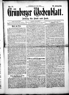 Gr&uuml;nberger Wochenblatt: Zeitung f&uuml;r Stadt und Land, No. 41. (4. April 1914)