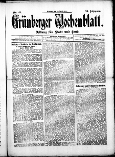Gr&uuml;nberger Wochenblatt: Zeitung f&uuml;r Stadt und Land, No. 48. (21. April 1914)