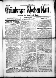 Grünberger Wochenblatt: Zeitung für Stadt und Land, No. 53. (2. Mai 1914)