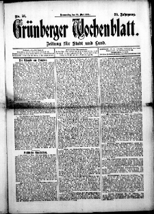 Grünberger Wochenblatt: Zeitung für Stadt und Land, No. 58. (14. Mai 1914)