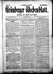 Grünberger Wochenblatt: Zeitung für Stadt und Land, No. 68. (6. Juni 1914)