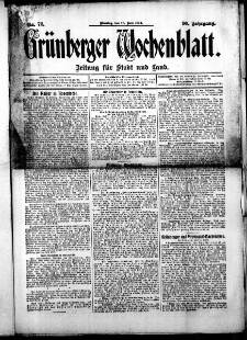 Grünberger Wochenblatt: Zeitung für Stadt und Land, No. 72. (16. Juni 1914)