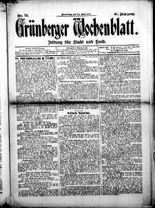 Gr&uuml;nberger Wochenblatt: Zeitung f&uuml;r Stadt und Land, No. 76. (25. Juni 1914)