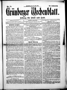 Grünberger Wochenblatt: Zeitung für Stadt und Land, No. 85. (16. Juli 1914)