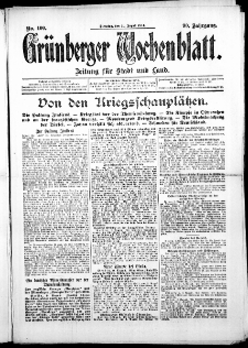 Grünberger Wochenblatt: Zeitung für Stadt und Land, No. 100. (11. August 1914)