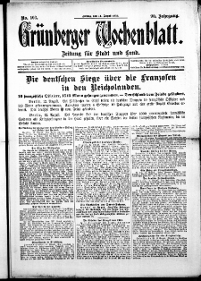 Grünberger Wochenblatt: Zeitung für Stadt und Land, No. 103. (14. August 1914)