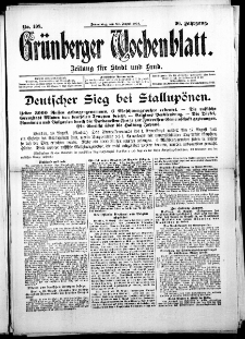 Grünberger Wochenblatt: Zeitung für Stadt und Land, No. 108. (20. August 1914)