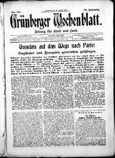 Grünberger Wochenblatt: Zeitung für Stadt und Land, No. 116. (29. August 1914)