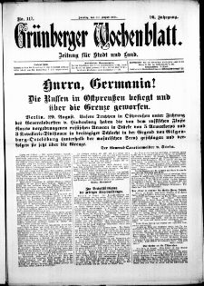 Grünberger Wochenblatt: Zeitung für Stadt und Land, No. 117. (30. August 1914)