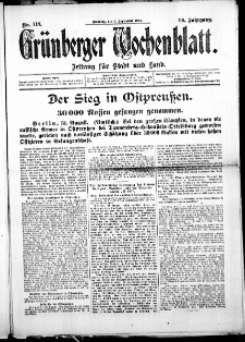 Grünberger Wochenblatt: Zeitung für Stadt und Land, No. 118. (1. September 1914)