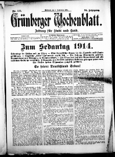 Grünberger Wochenblatt: Zeitung für Stadt und Land, No. 119. (2. September 1914)