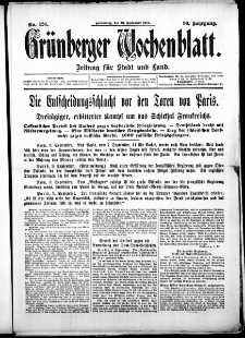Grünberger Wochenblatt: Zeitung für Stadt und Land, No. 126. (10. September 1914)