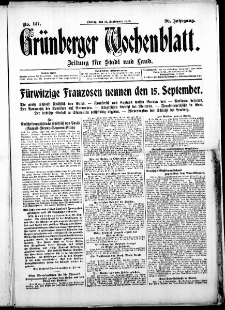 Grünberger Wochenblatt: Zeitung für Stadt und Land, No. 127. (11. September 1914)