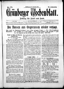 Gr&uuml;nberger Wochenblatt: Zeitung f&uuml;r Stadt und Land, No. 129. (13. September 1914)