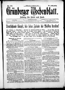 Grünberger Wochenblatt: Zeitung für Stadt und Land, No. 133. (18. September 1914)