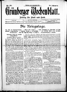 Gr&uuml;nberger Wochenblatt: Zeitung f&uuml;r Stadt und Land, No. 136. (22. September 1914)