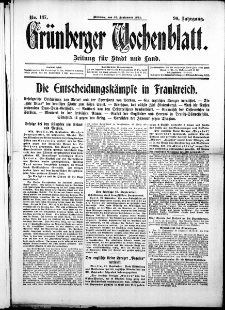 Grünberger Wochenblatt: Zeitung für Stadt und Land, No. 137. (23. September 1914)