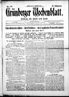 Gr&uuml;nberger Wochenblatt: Zeitung f&uuml;r Stadt und Land, No. 139. (25. September 1914)