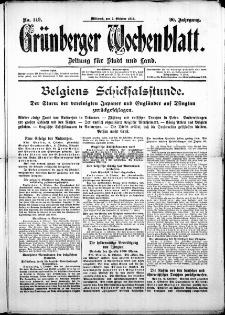 Grünberger Wochenblatt: Zeitung für Stadt und Land, No. 149. (7. Oktober 1914)