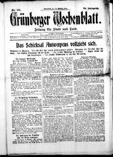 Grünberger Wochenblatt: Zeitung für Stadt und Land, No. 152. (10. Oktober 1914)