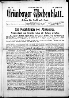 Grünberger Wochenblatt: Zeitung für Stadt und Land, No. 153. (11. Oktober 1914)