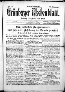 Gr&uuml;nberger Wochenblatt: Zeitung f&uuml;r Stadt und Land, No. 155. (14. Oktober 1914)