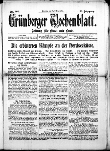 Gr&uuml;nberger Wochenblatt: Zeitung f&uuml;r Stadt und Land, No. 166. (27. Oktober 1914)