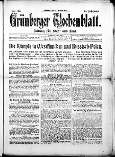 Grünberger Wochenblatt: Zeitung für Stadt und Land, No. 167. (28. Oktober 1914)