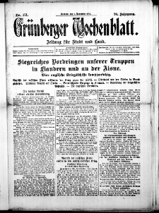Grünberger Wochenblatt: Zeitung für Stadt und Land, No. 171. (1. November 1914)