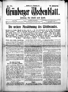 Grünberger Wochenblatt: Zeitung für Stadt und Land, No. 172. (3. November 1914)