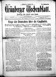 Gr&uuml;nberger Wochenblatt: Zeitung f&uuml;r Stadt und Land, No. 177. (8. November 1914)