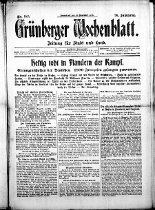 Grünberger Wochenblatt: Zeitung für Stadt und Land, No. 182. (14. November 1914)