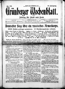 Grünberger Wochenblatt: Zeitung für Stadt und Land, No. 183. (15. November 1914)