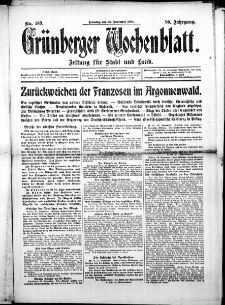 Gr&uuml;nberger Wochenblatt: Zeitung f&uuml;r Stadt und Land, No. 189. (24. November 1914)