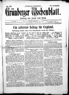 Grünberger Wochenblatt: Zeitung für Stadt und Land, No. 191. (26. November 1914)