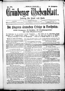 Grünberger Wochenblatt: Zeitung für Stadt und Land, No. 196. (2. Dezember 1914)