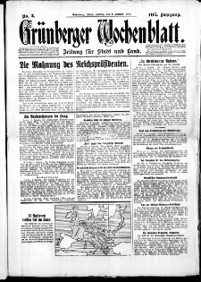 Gr&uuml;nberger Wochenblatt: Zeitung f&uuml;r Stadt und Land, No.2. ( 3. Januar 1930 )
