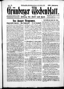 Gr&uuml;nberger Wochenblatt: Zeitung f&uuml;r Stadt und Land, No.3. ( 4./5. Januar 1930 )