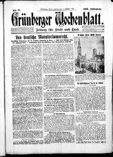 Gr&uuml;nberger Wochenblatt: Zeitung f&uuml;r Stadt und Land, No. 8. (10. Januar 1930)