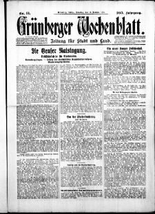 Gr&uuml;nberger Wochenblatt: Zeitung f&uuml;r Stadt und Land, No.11. ( 14. Januar 1930 )