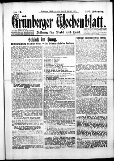 Gr&uuml;nberger Wochenblatt: Zeitung f&uuml;r Stadt und Land, No.17. ( 21. Januar 1930 )