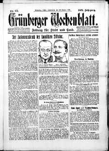 Gr&uuml;nberger Wochenblatt: Zeitung f&uuml;r Stadt und Land, No.25. ( 30. Januar 1930 )