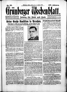 Gr&uuml;nberger Wochenblatt: Zeitung f&uuml;r Stadt und Land, No.26. ( 31. Januar 1930 )