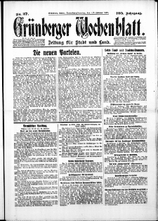 Gr&uuml;nberger Wochenblatt: Zeitung f&uuml;r Stadt und Land, No.27. ( 1./2. Februar 1930 )