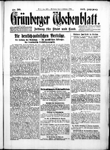 Gr&uuml;nberger Wochenblatt: Zeitung f&uuml;r Stadt und Land, No.30. ( 5. Februar 1930 )
