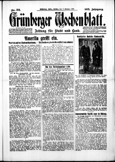Gr&uuml;nberger Wochenblatt: Zeitung f&uuml;r Stadt und Land, No.32. ( 7. Februar 1930 )