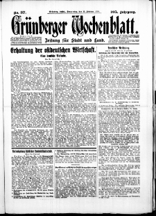 Gr&uuml;nberger Wochenblatt: Zeitung f&uuml;r Stadt und Land, No.37. ( 13. Februar 1930 )