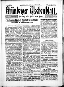 Gr&uuml;nberger Wochenblatt: Zeitung f&uuml;r Stadt und Land, No.38. ( 14. Februar 1930 )