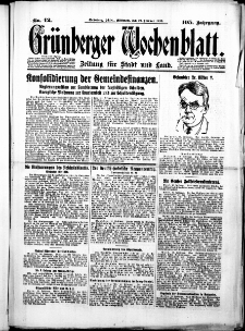 Gr&uuml;nberger Wochenblatt: Zeitung f&uuml;r Stadt und Land, No.42. ( 19. Februar 1930 )